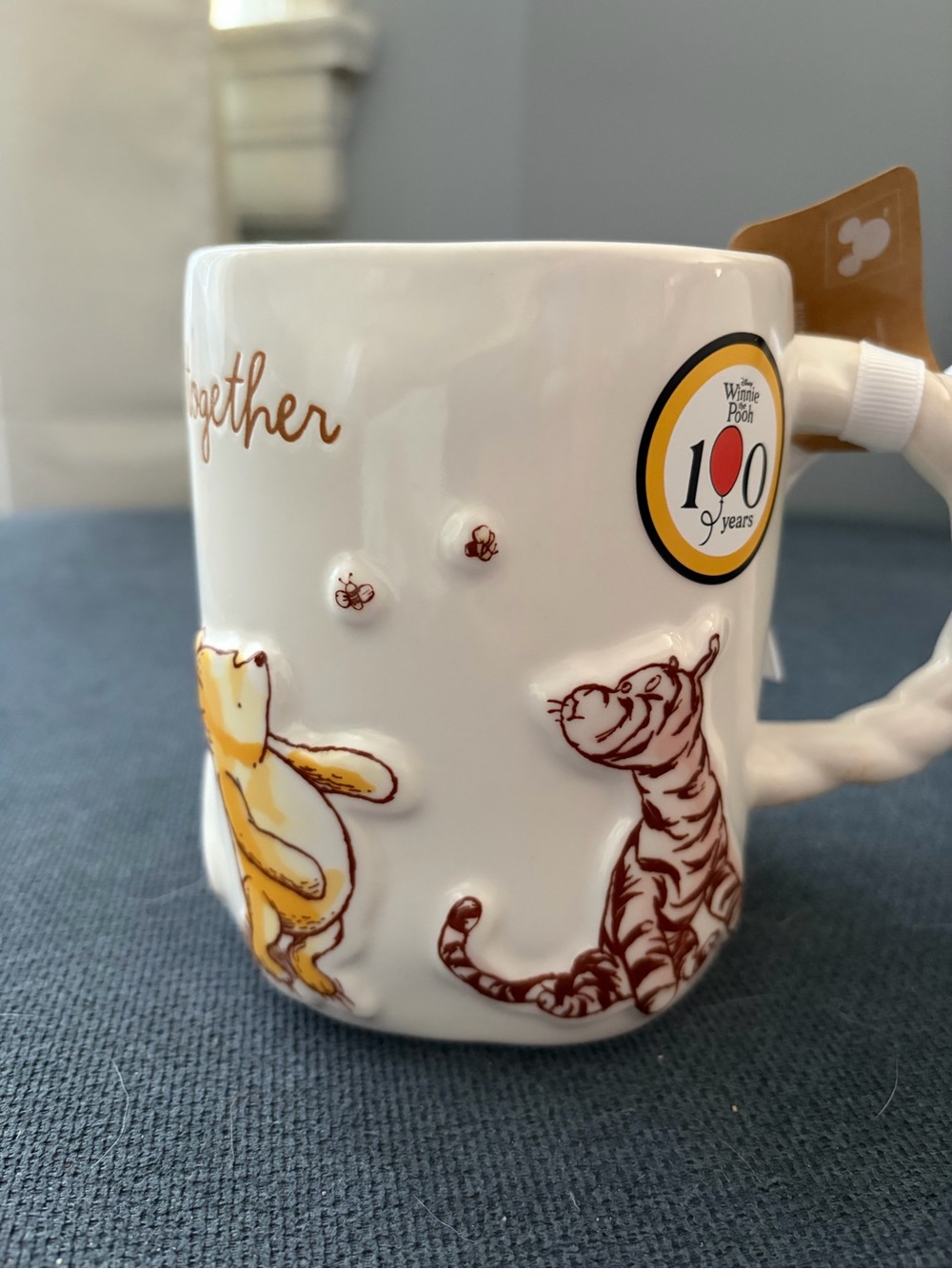 Rae Dunn White Ceramic Mug with Yellow Winnie the Pooh, Piglet, Eeyore, &Tigger